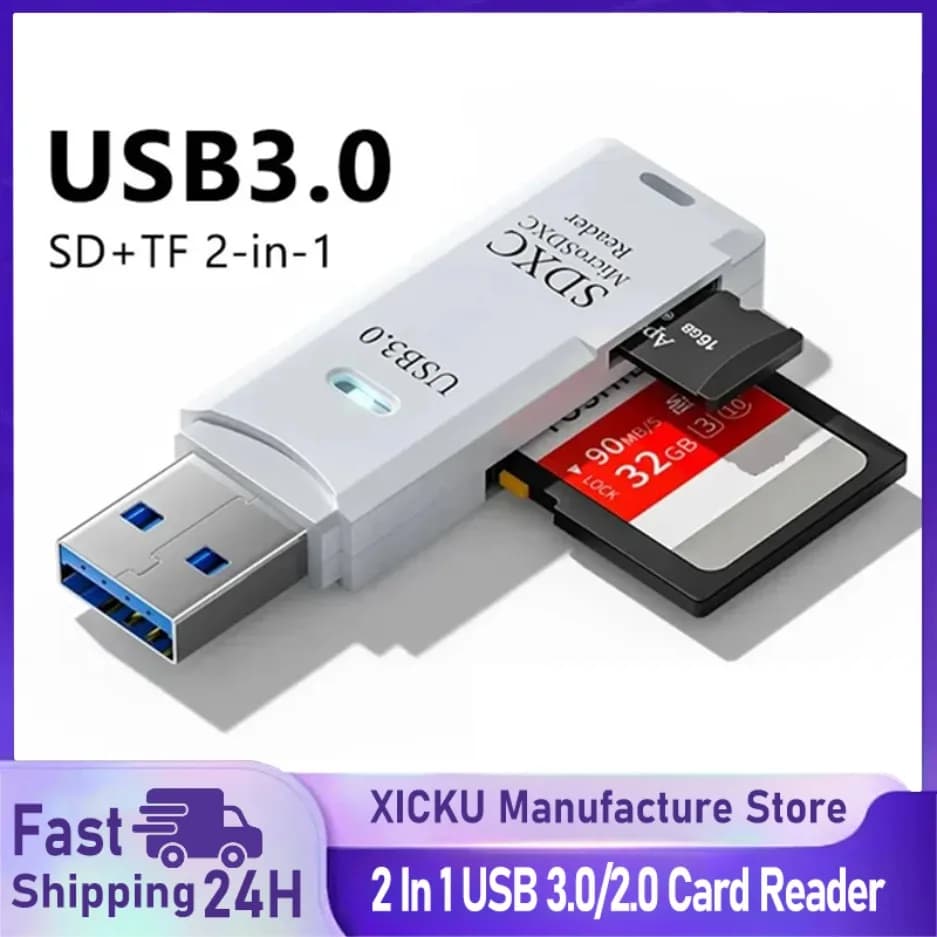 USB 3.0/2.0 multifunctional card reader 2 in 1 high speed Support TF + SD Computer Tablet Laptop Mounting to Car