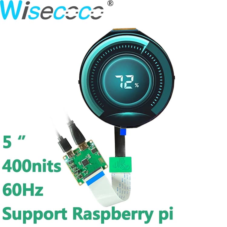 5 inches IPS 1080*1080 Screen Round LCD Display Circular Panel MIPI Drive Controller Board 400 Nits for Raspberry Pi Smart Home