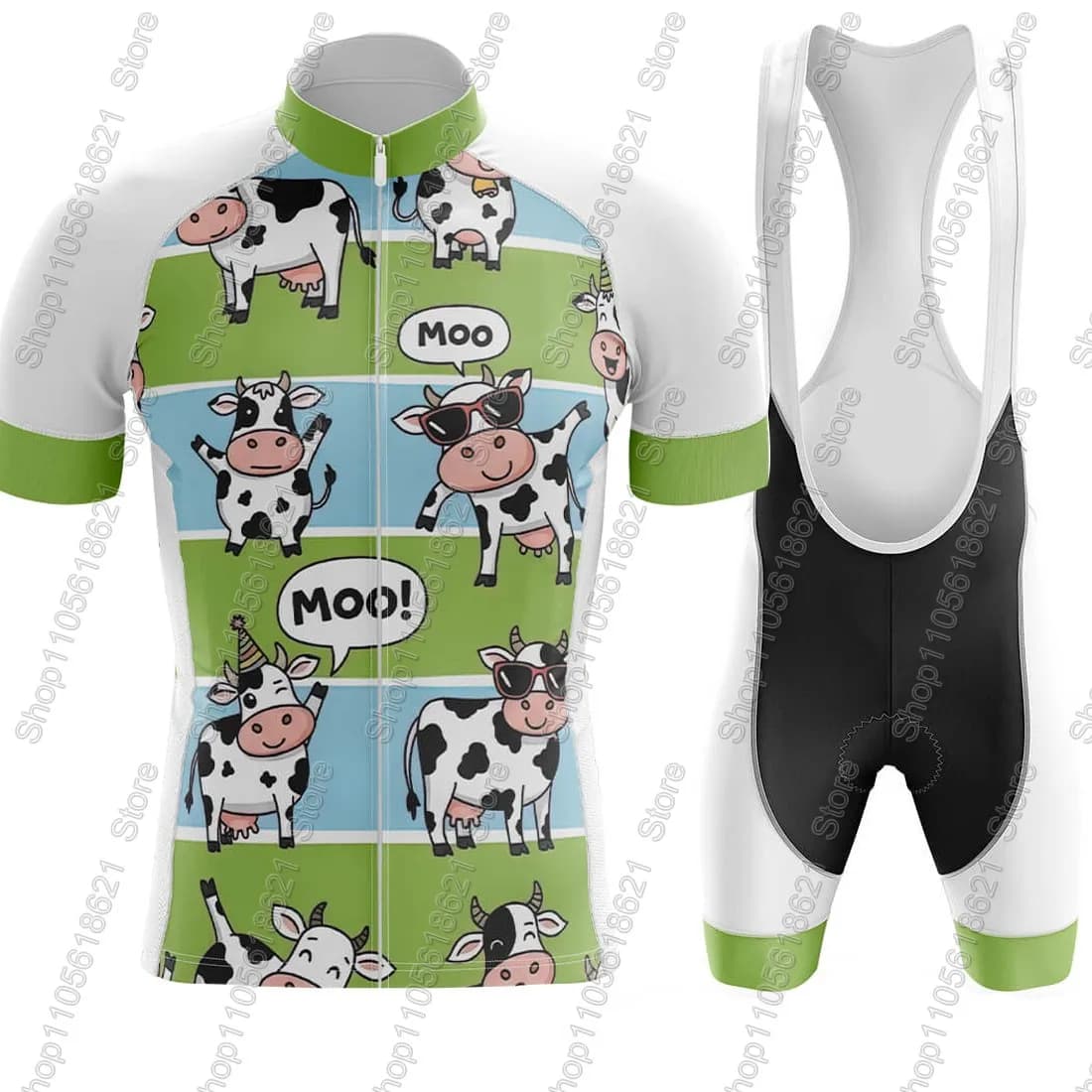 Moos-Cow 2026 Cycling Jersey Set Cartoon Anime Cycling Funny Clothing Men Short Sleeve Kit Road Bike Shirt Suit Bib Shorts