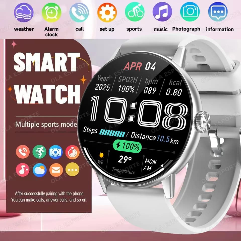2025 Smart Watch Uomo Donna Frequenza cardiaca Monitor del sonno Ossigeno nel sangue Assistente vocale GPS Sport Impermeabile Chiamata BT Donna Smartwatc