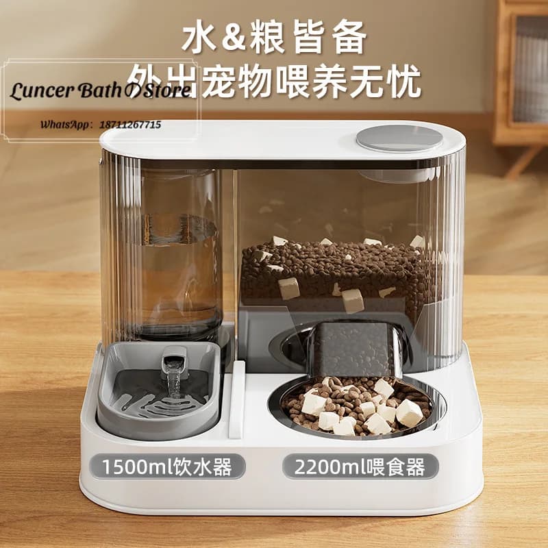 New cat bowl water and food integrated pet bowl cat automatic water feeding feeder non-leaking food stainless steel feeding