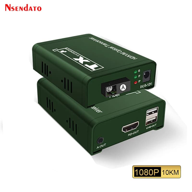 Extender KVM HDMI 1080P on 3 km optical fiber, transmitter and HDMI video receiver for keyboard, mouse and PC