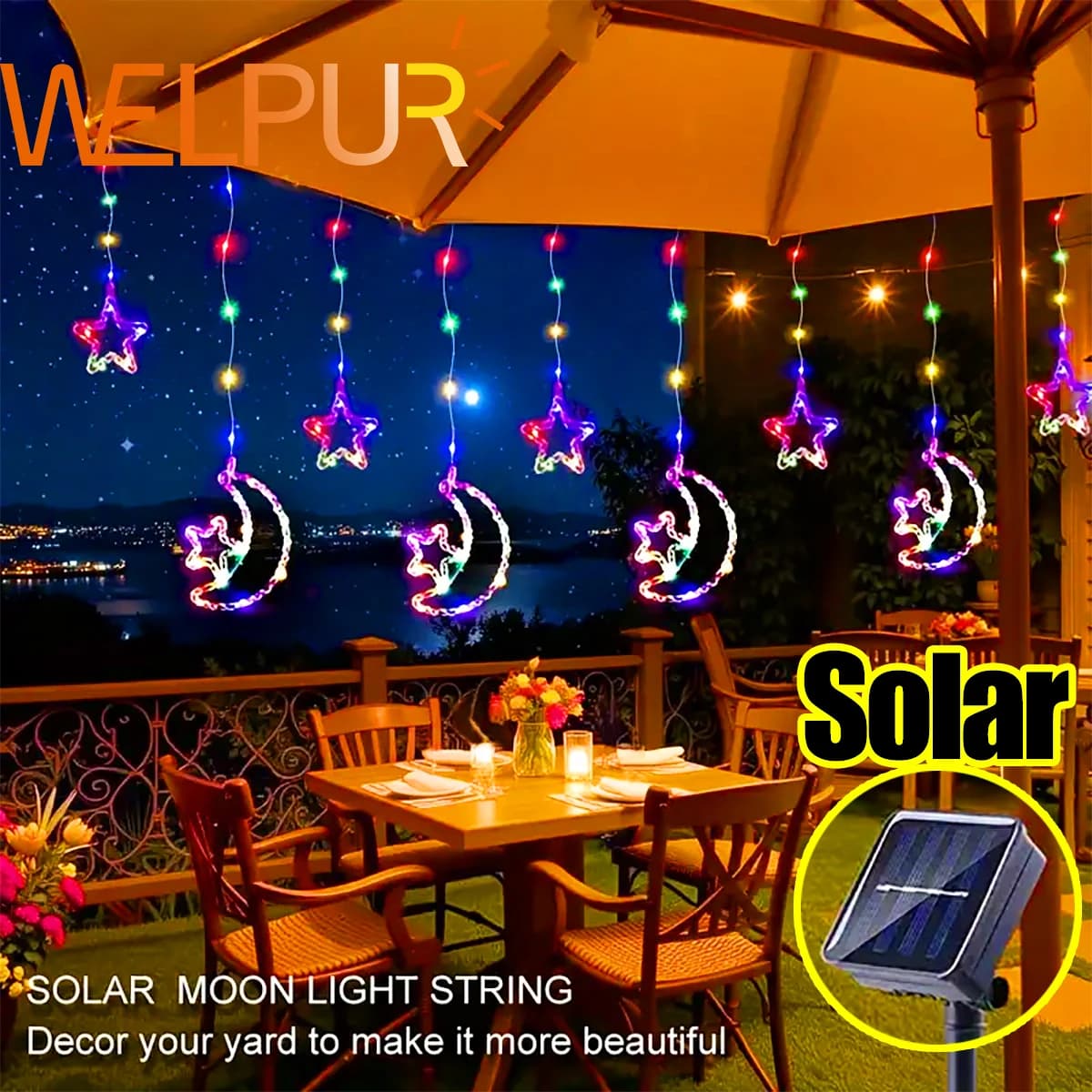 1PCS Star Moon Curtain String Lights Luci decorative solari per terreni all'aperto Giardini Portici Feste in campeggio Decorazioni per matrimoni