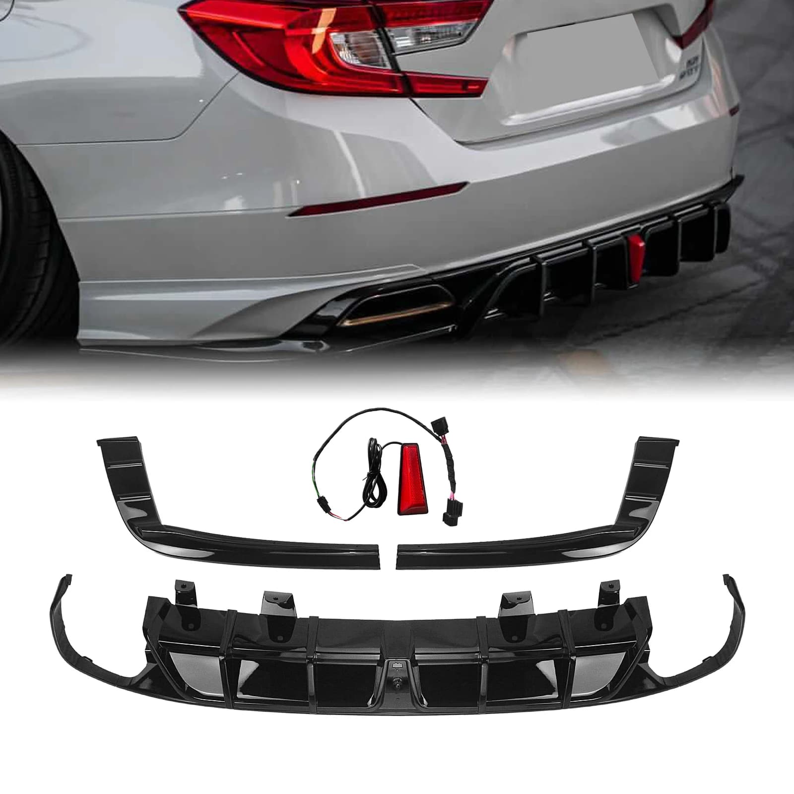 YOFER Body Kit For Honda Accord 2018-2022 Rear Diffuser Bumper Lip Gloss Black Lower Splitter Spoiler Plate