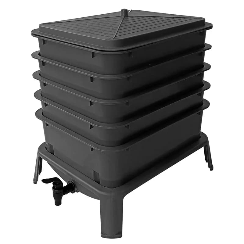 Composter per Vermicompostaggio a 5 Vassoi da 50L per Uso Interno ed Esterno, per Riciclo di Rifiuti da Giardino e Cucina, Fertilizzante Organico