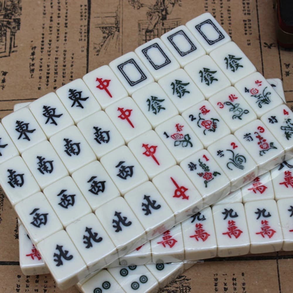 Set Mahjong Cinese Numerato 144 Tessere, Gioco Portatile con Scatola