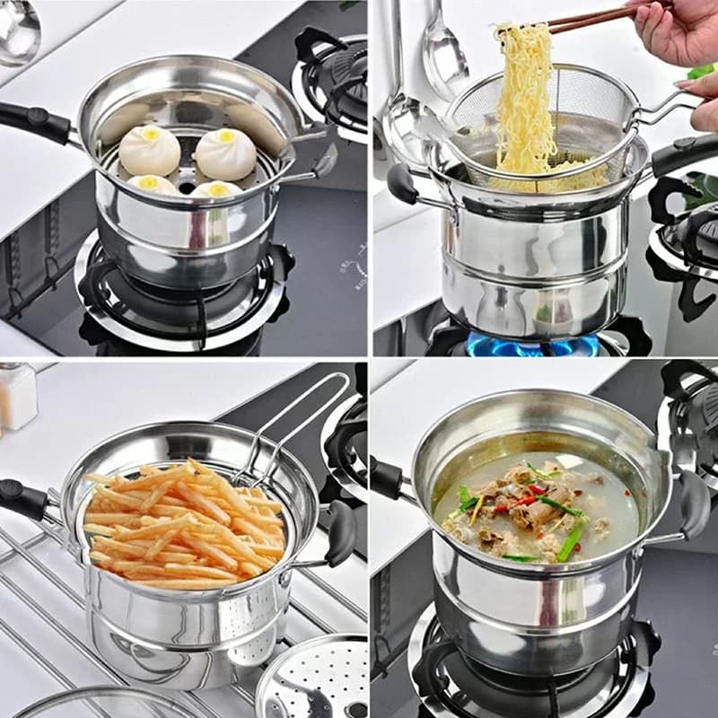 Stainless steel frying pan with basket and handle Multifunctional portable frying pan for fries fries Seafood