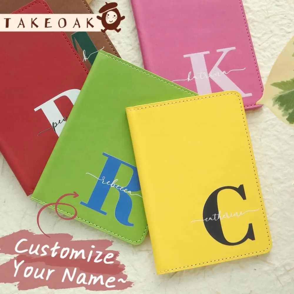 Custom Initial & Name Print Passport Cover Personalized Custom Monogram Passport Case Colorful Leather Travel Document Organizer