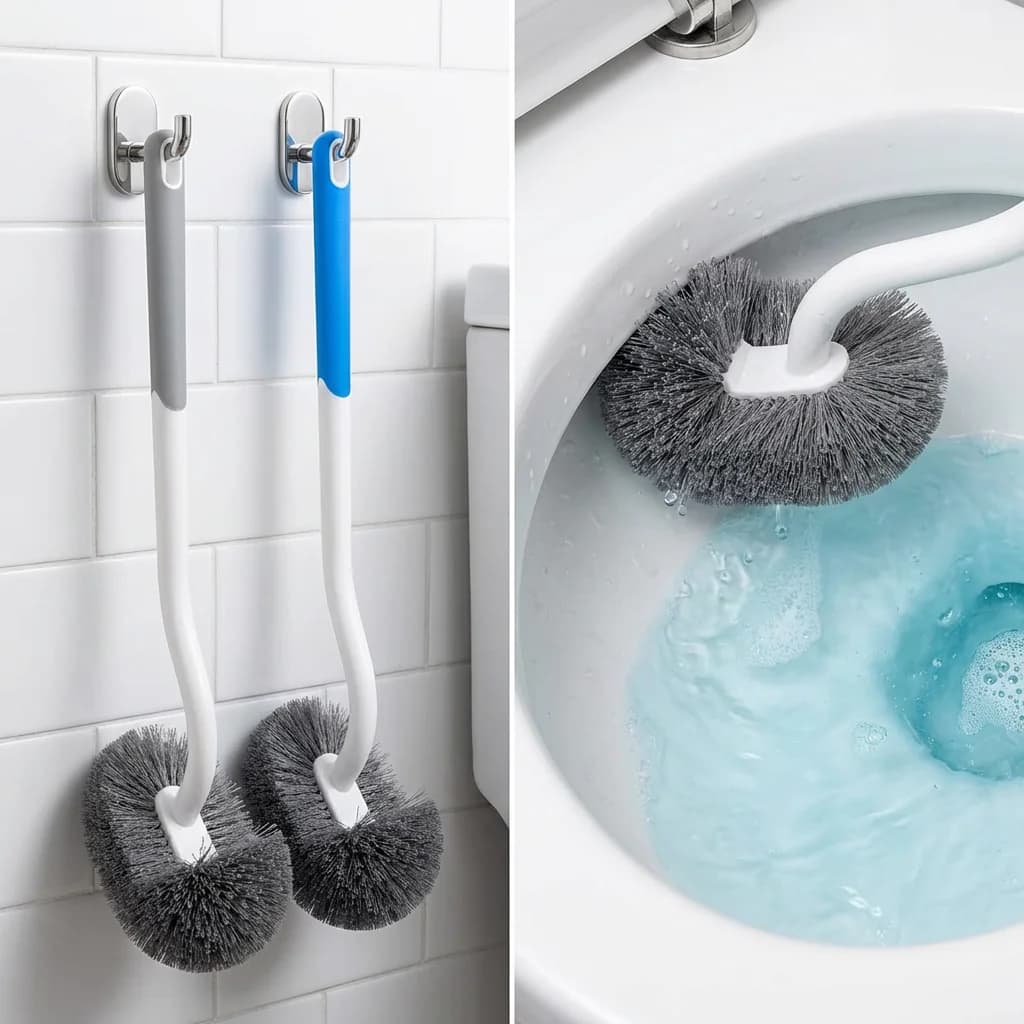 Spazzola per WC senza angoli morti, spazzola per la pulizia del WC in stile giapponese, spazzola con manico lungo da parete, accessori per la pulizia del WC
