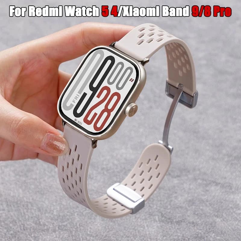 Breathable Magnetic Sport Strap For Redmi Watch 6 5 4 Soft Silicone Wristband Bracelet For Xiaomi Mi Band 9 Pro/10 Pro/8Pro Band