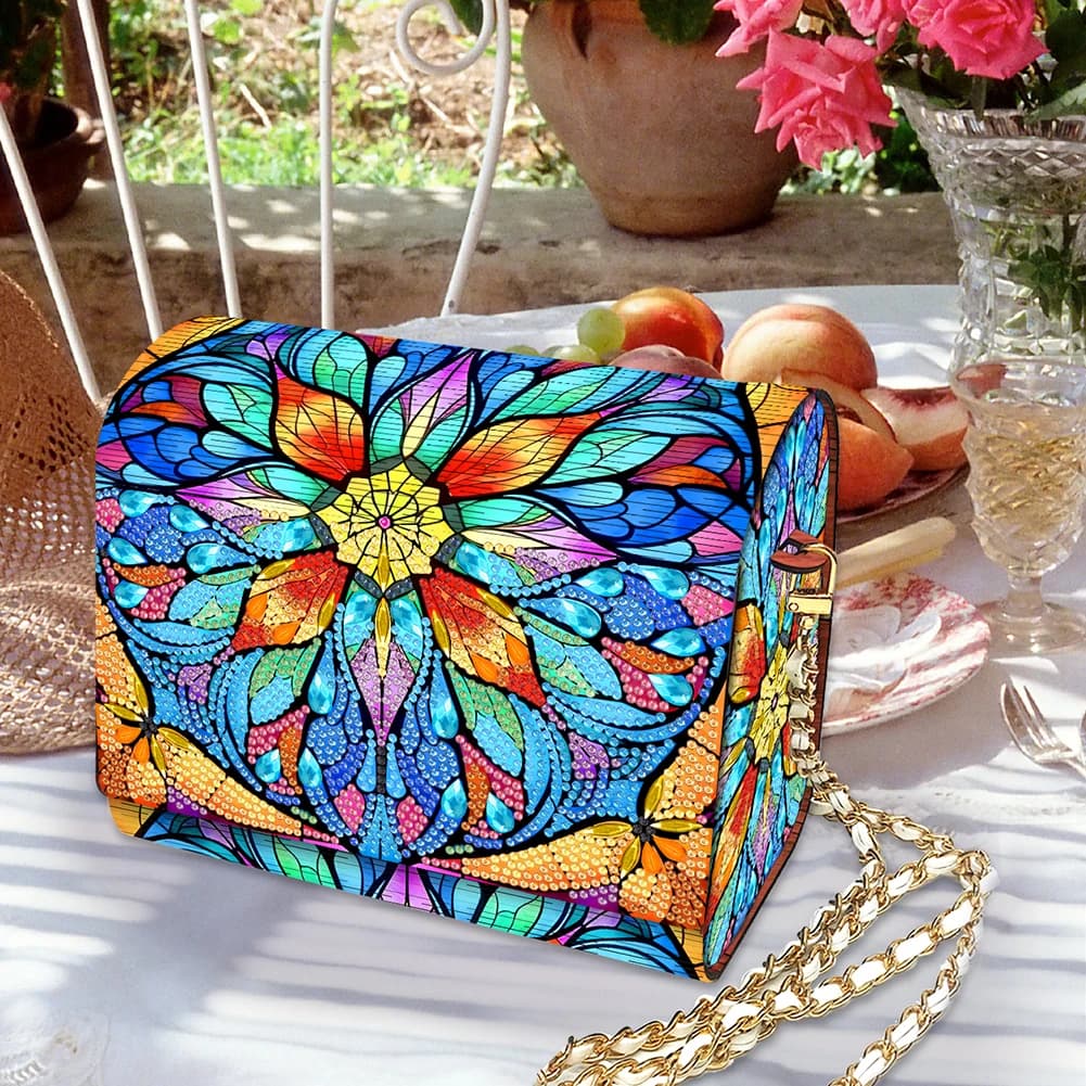 DIY bag with crystal and chain rhinestones, creative with floral pattern, for cash, daily use and travel