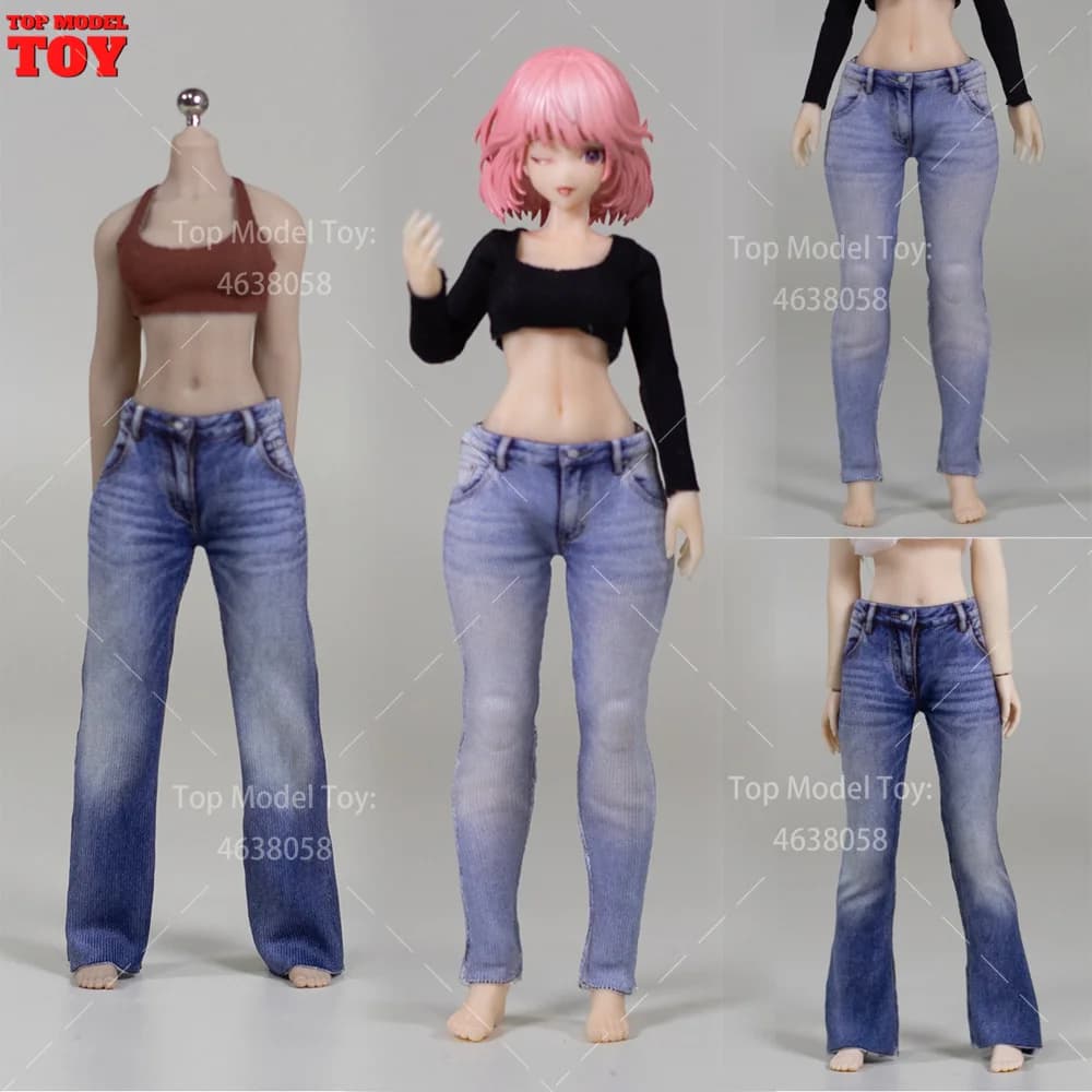 1/12 Printed Denim Pants Wide-leg/Bell-bottom/Pencil Jeans Clothes Model for 6'' TBL ANT Female Soldiers Action Figure Body Doll