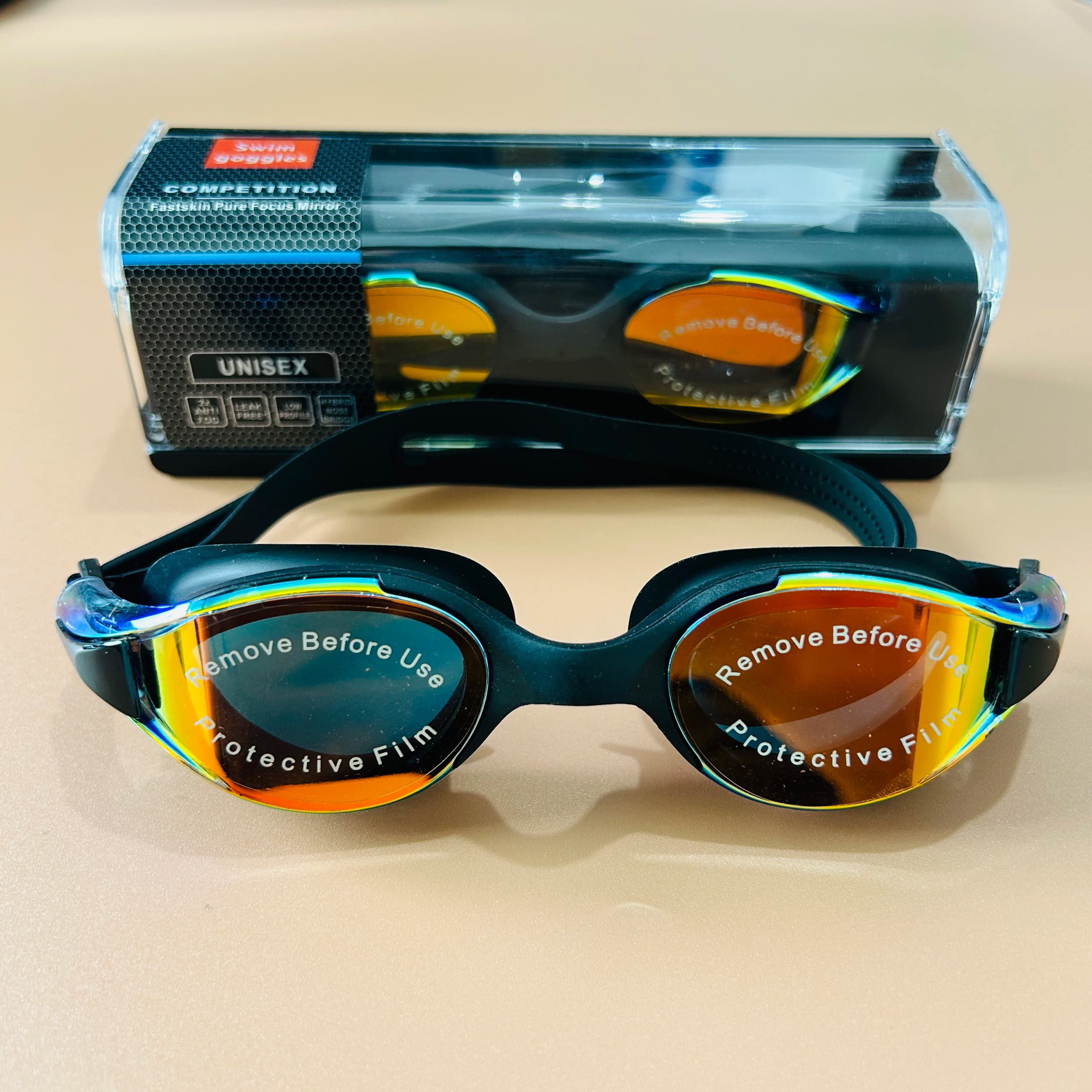 High-visibility adult black electroplated colorful swimming goggles with adjustable strap, comes with nose clip and earplugs