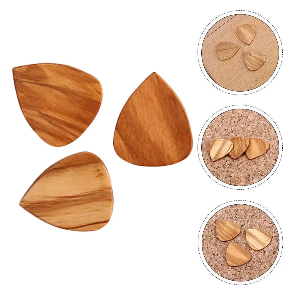 Set di 3 Plettri Professionali in Legno d'Ulivo per Chitarra e Ukulele - Flessibili e Resistenti