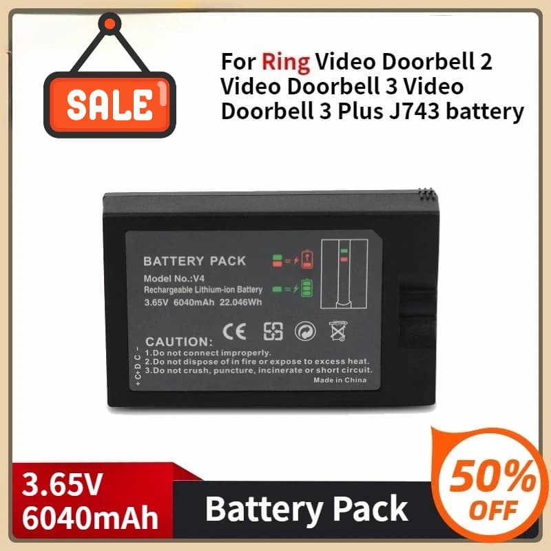 Batteria di ricambio per Ring Video Doorbell 2 Videocitofono 3 Videocitofono 3 Plus J743 3.65V 6040mAh Batteria a lunga durata
