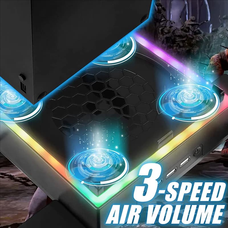 Supporto da parete per Xbox Series X con ventola di raffreddamento e 3 porte USB Supporto per controller di gioco Gancio per cuffie Staffa per mensola a muro XQ