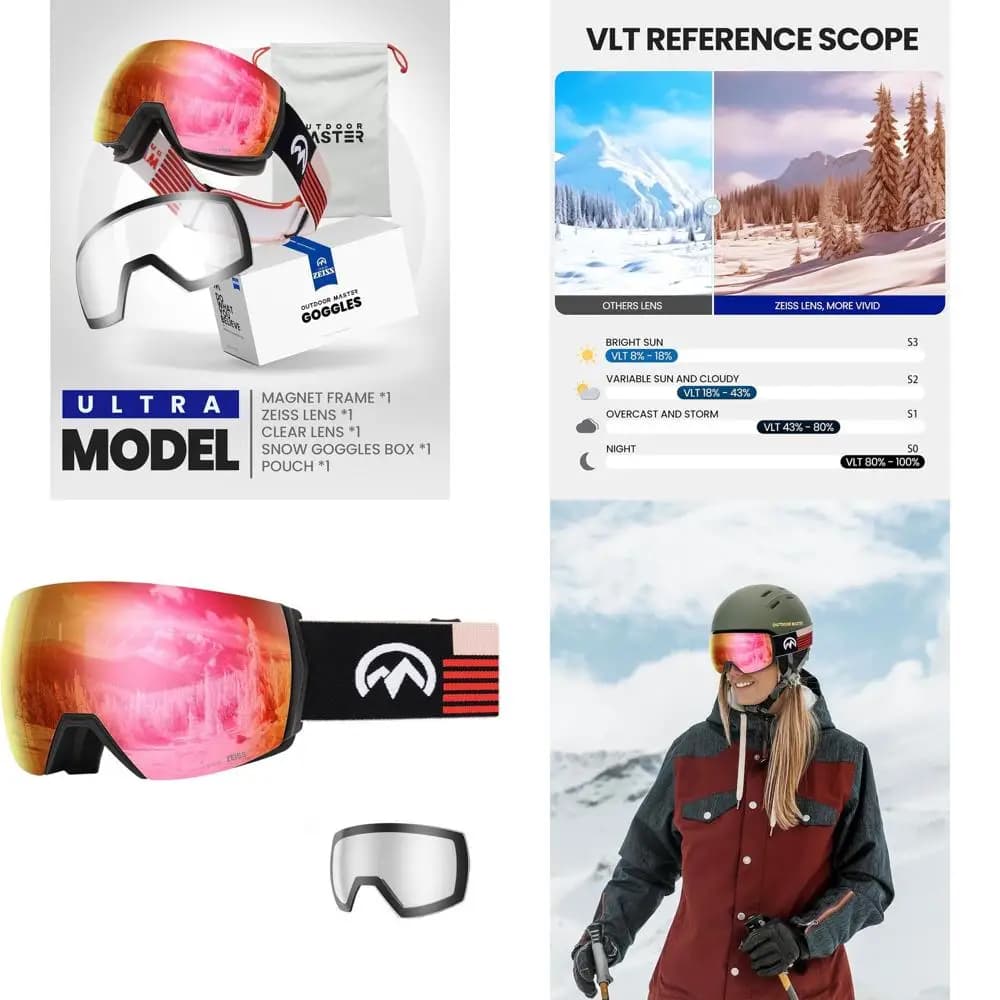 Occhiali da sci ultra con antiappannamento, vista ampia, lenti intercambiabili, occhiali da snowboard sopra gli occhiali