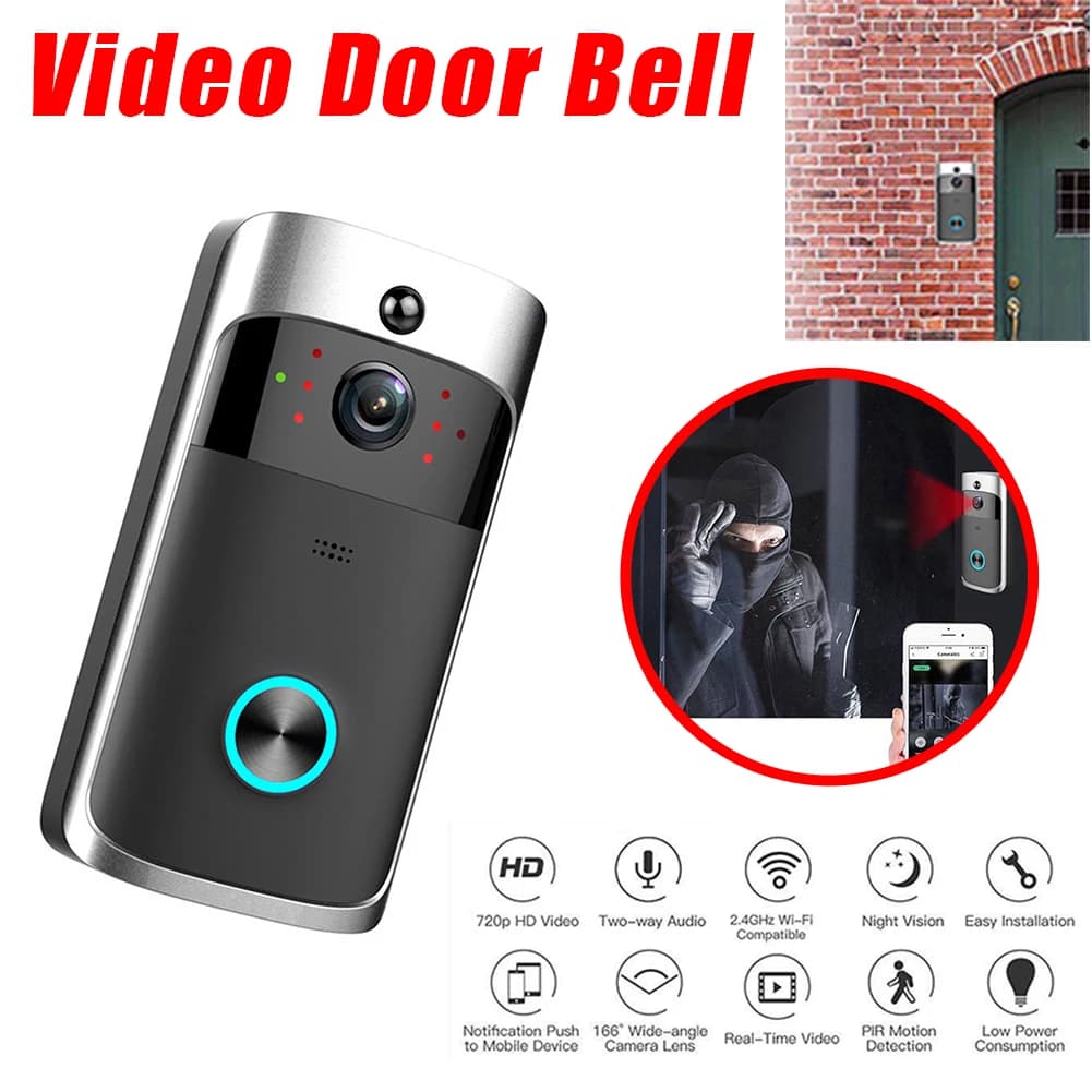V5 Wireless Video Door Bell Night Vision 720P HD Indoor Ding-Dong Machine PIR Detection with Noise Canceling Microphone Home Use