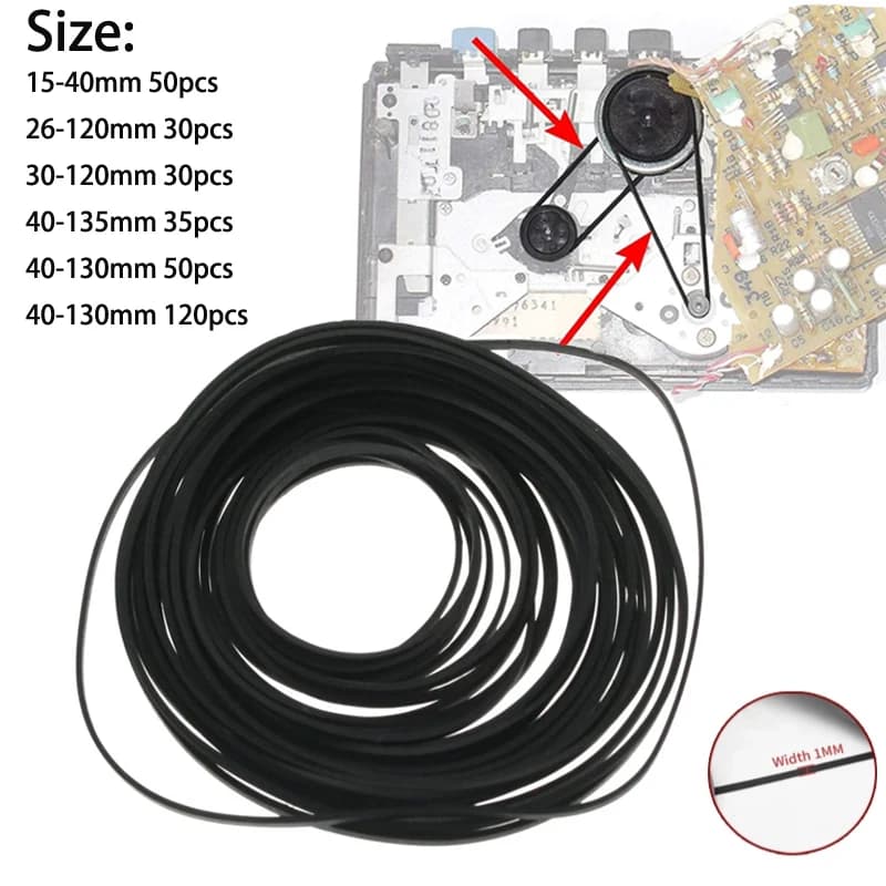 30-120pack Cintura universale per cassetta mista da 26-135 mm Nuova cinghia comune assortita per registratori Walkman DVD Drive
