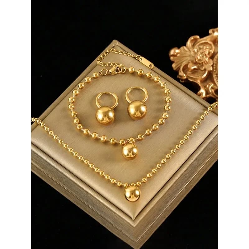 1 set di gioielli con collana con ciondolo a forma di perla rotonda in acciaio inossidabile + bracciale + orecchini, adatti per regalo e uso quotidiano