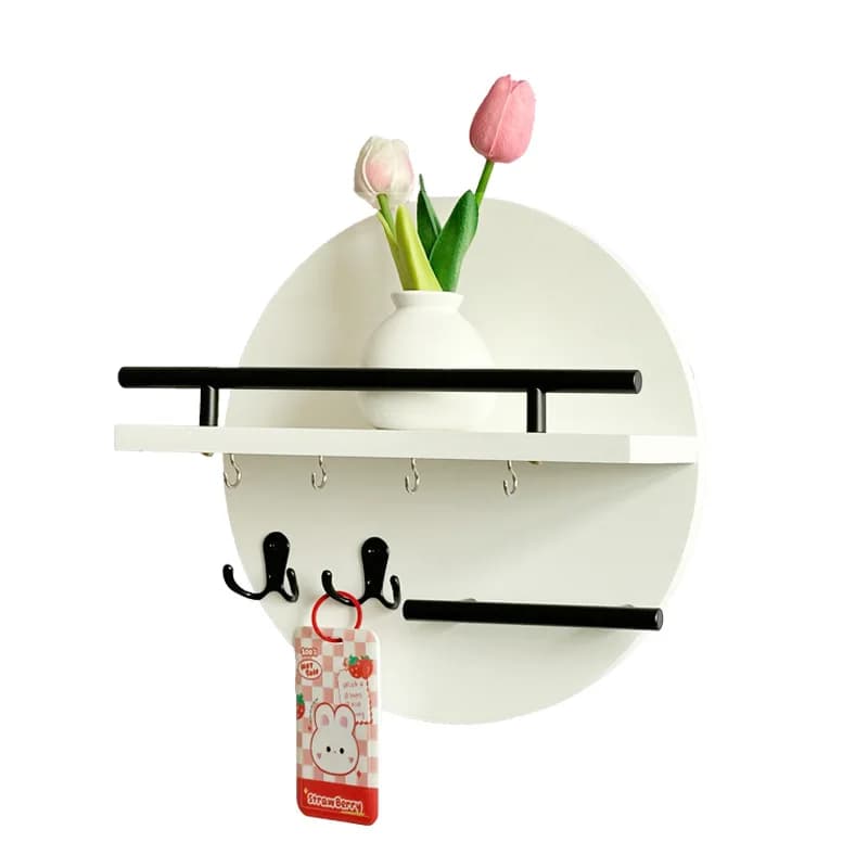 Key Holder for Wall with Shelf Wood Mail Organizer and Rack with Shelf Circular Design Key Hanger with Shelf Entryway Decor