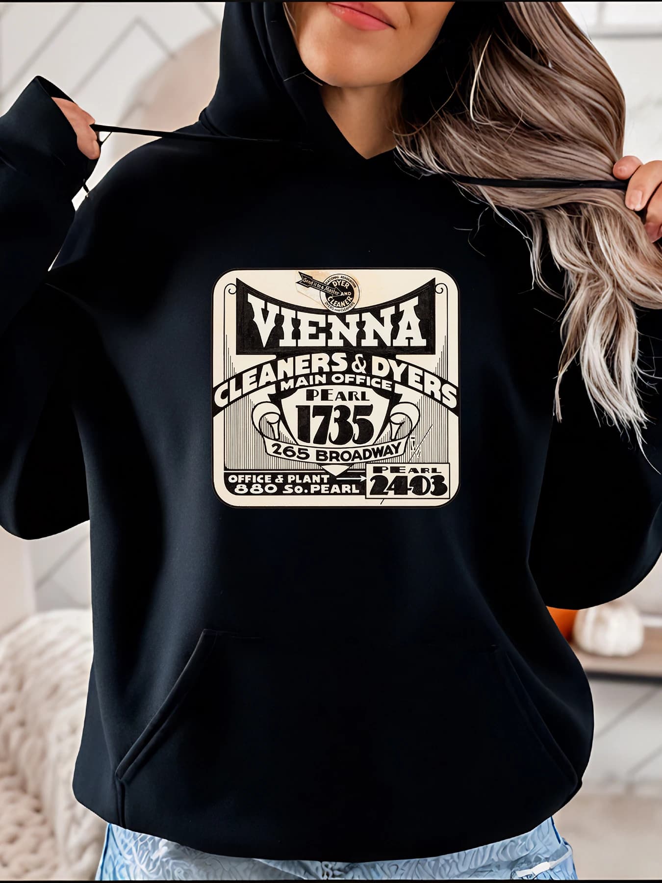Vienna Cleaners Dyers Felpa con cappuccio Vintage Logo Stampa Felpa casual streetwear unisex per uomo donna 280