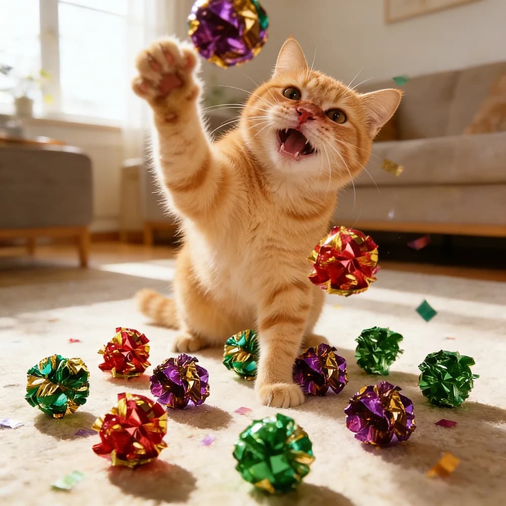 Pallina Giocattolo per Gatti in Carta Plastificata Colorata, Divertente per Animali Domestici, Allevia la Noia, Resistente ai Graffi e Interattiva