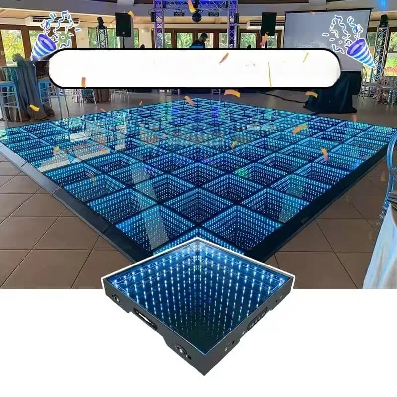Palcoscenico per feste a specchio, piastrelle per pavimenti da ballo, matrimonio all'aperto, pista da ballo con diodo emettitore di luce magnetico 3D