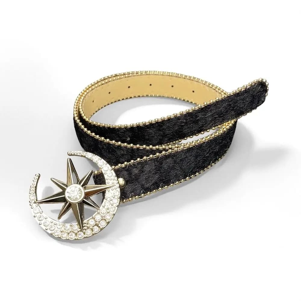 Cintura in Pelle Scamosciata con Stampa Leopardata di Tendenza, Design di Lusso con Fibbia Luna e Stella, Cintura Versatile per Jeans, Cappotti e Gonne