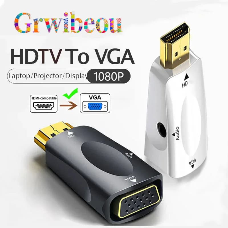 NEW HDMI-compatible cable converter with VGA Male-female Converter Adapter 3.5 mm Audio HD 1080P for Laptop Tablet