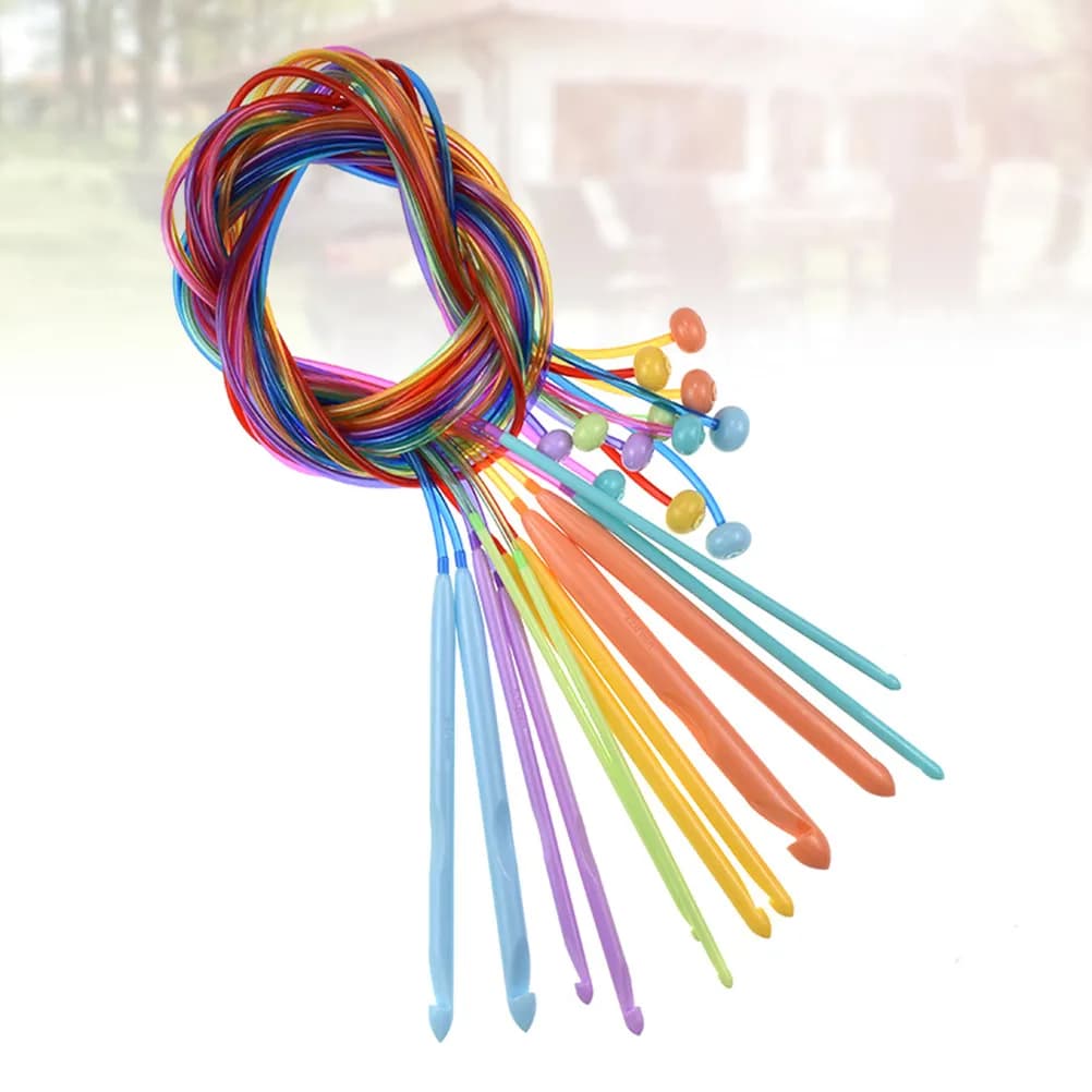 12Pcs Bamboo Circular Knitting Needles Set Crochet Tools Colored Plastic Tubing for DIY Knitting Weave Crafts Weaving Tools