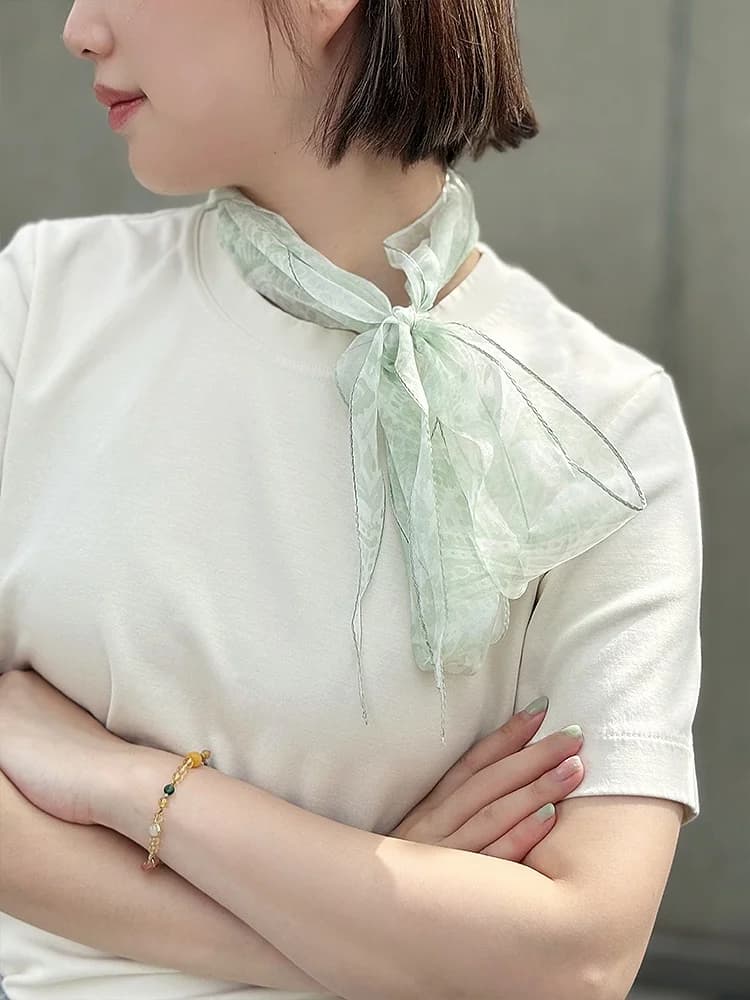 KALIIYA Original Silk Scarf Light Green Paisley Diamond Pattern Silk Fashion Accessory for Women Summer Winter Spring