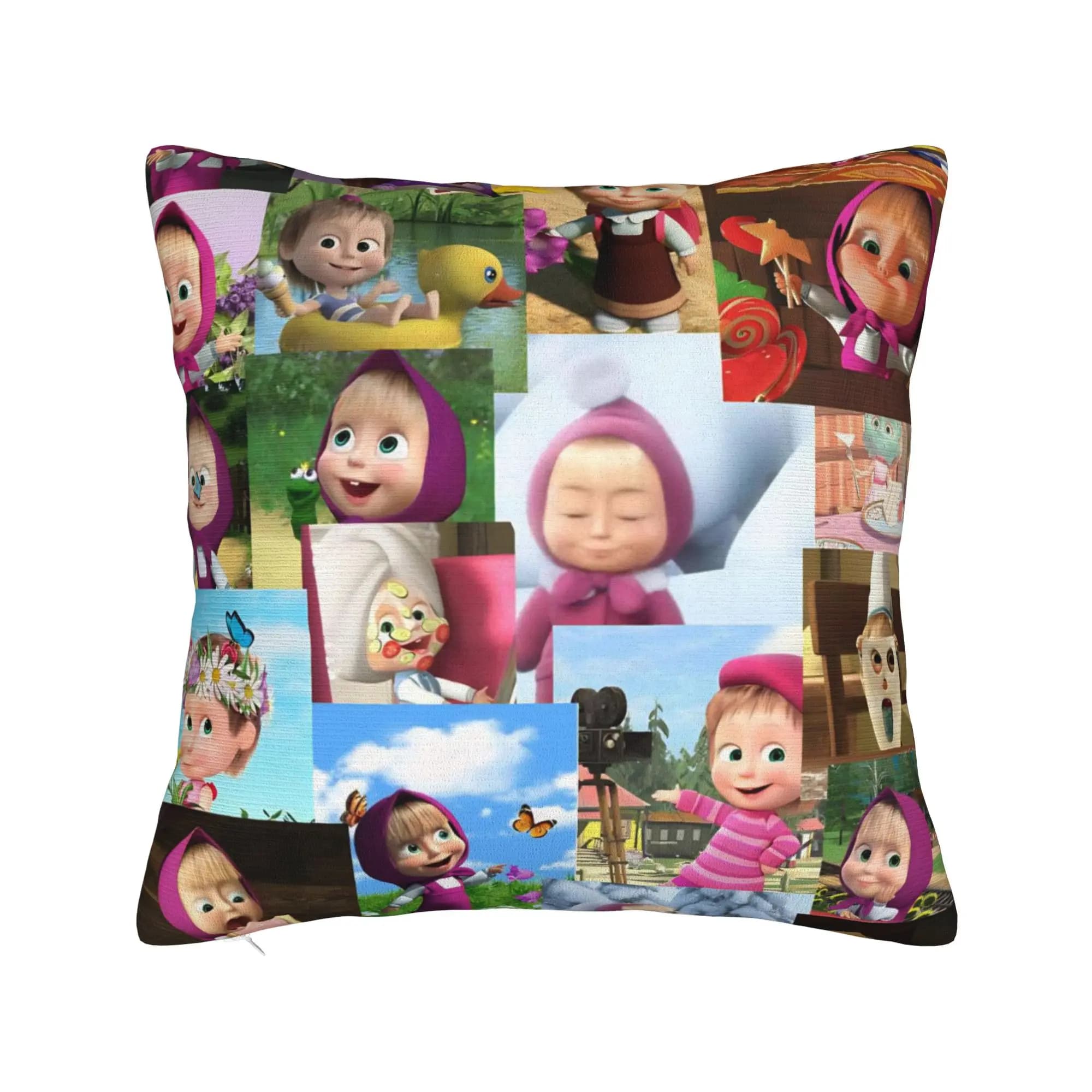 Cute Cartoon M-Masha and Bear Pillowcase Printed Fabric Cushion Cover Decor Pillow Case Cover Sofa Zippered 45*45cm
