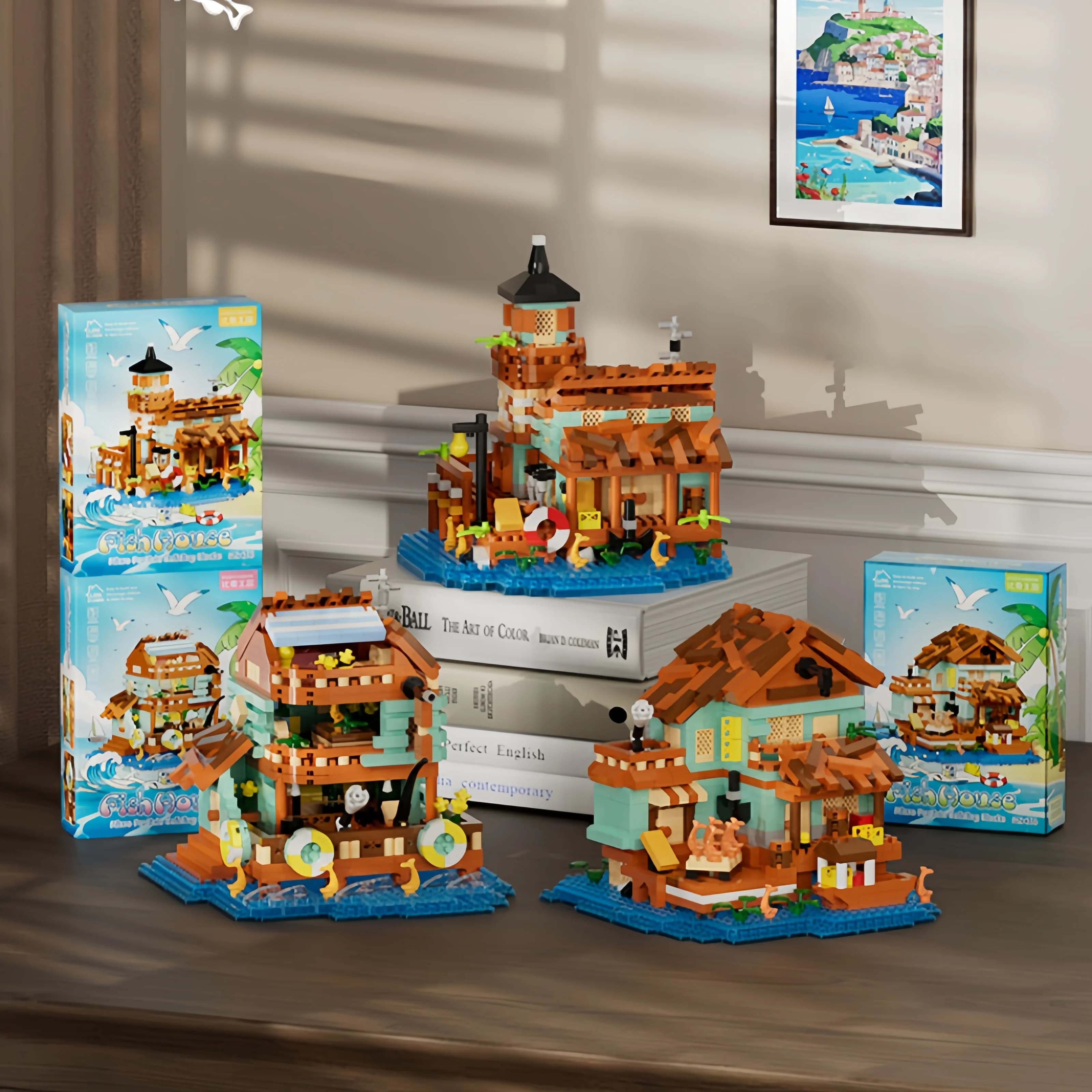 Set di giocattoli in legno per l'assemblaggio di blocchi, serie creativa di modelli di scene di strada, adatti per collezione e regalo.