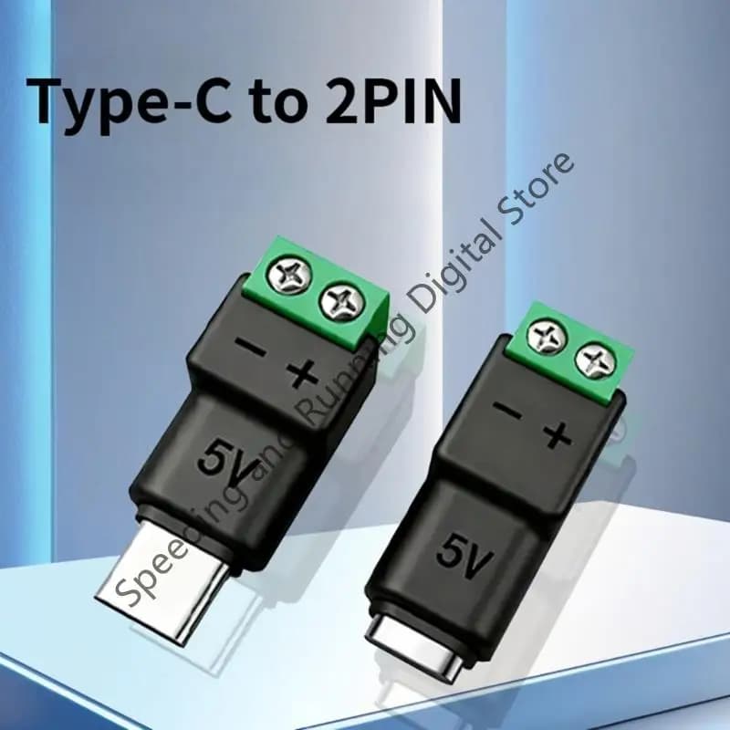 2 Pcs Solderless Plug USB C Male Female To 2 Pin Terminal Block Adapter Type C 5V15W Quick Connection For Smartphones Tablets Fa