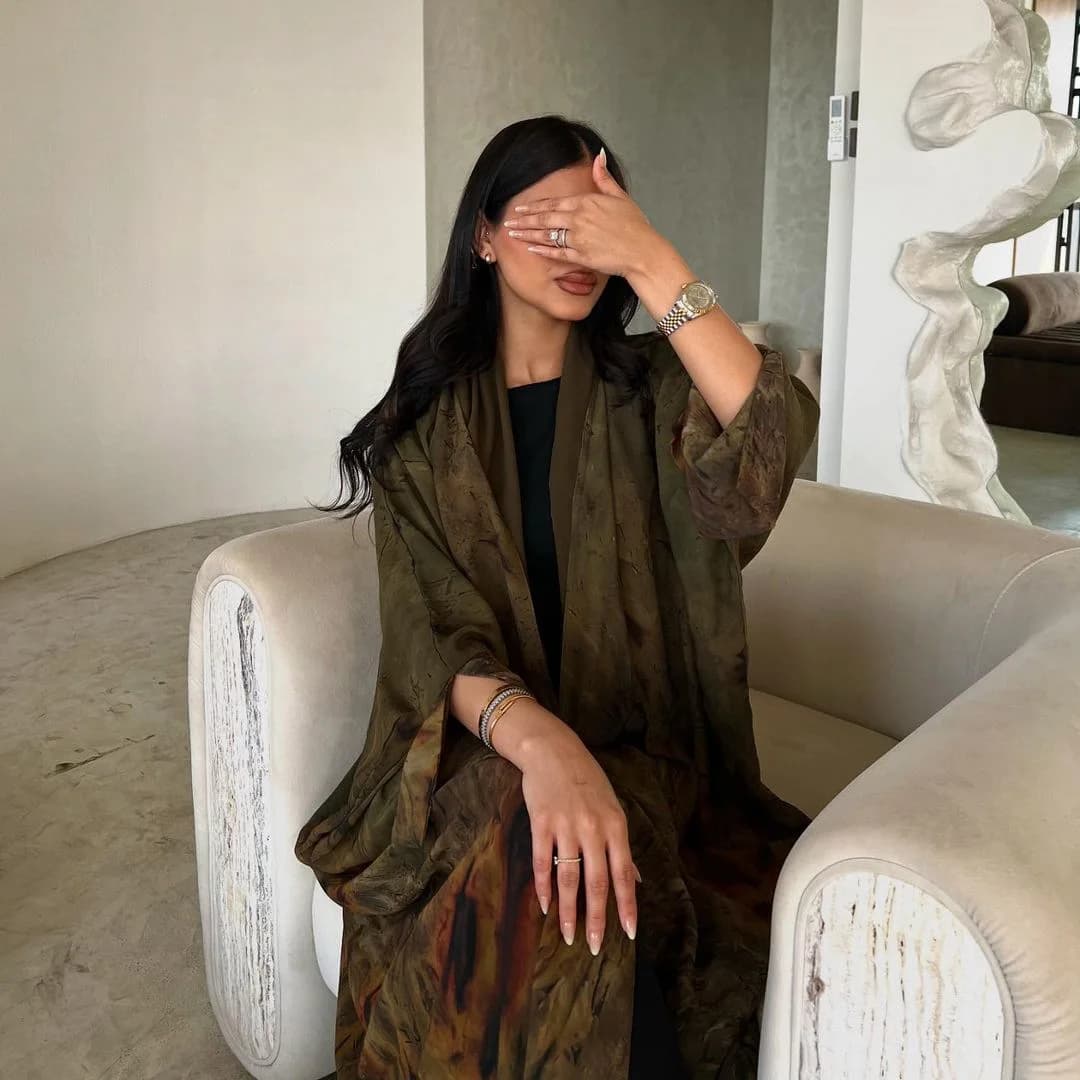 2025 Commercio all'ingrosso Dubai Abaya Caftano Turco Modesto Abaya Donne Abito musulmano Kimono Tie Dye Acquerello Chiffon Stampato Abaya