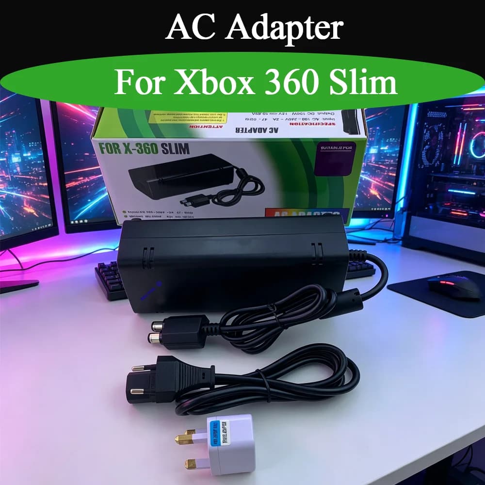 Adattatore di Alimentazione AC 100-240V con Cavo per Xbox 360 Slim, Ricambio per Xbox 360 S, Accessorio con Spina EU/US/UK