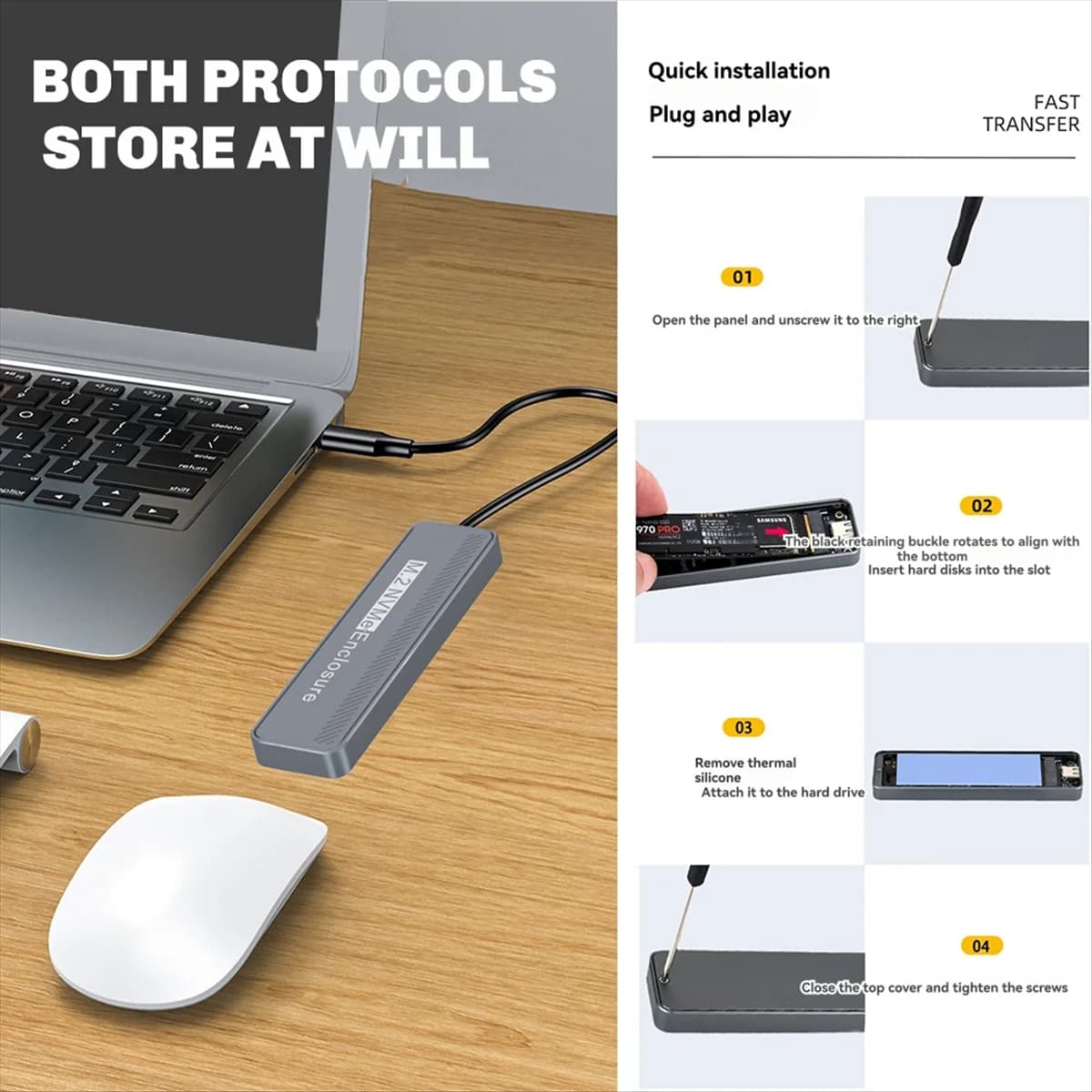 ABJZ Custodia SSD M.2 NVME da 20 Gbps USB 3.2 GEN 2X2 Tipo C, Custodia esterna per chiave 2230/2242/2260/2280 M/B +M