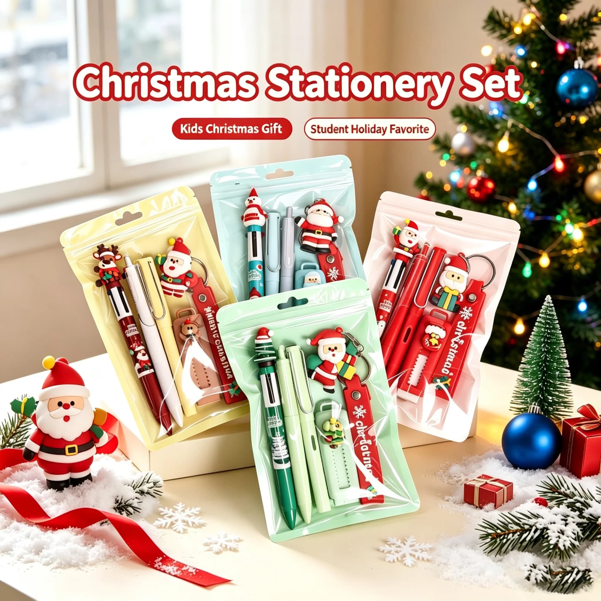 @2026New Christmas Stationery Set Eternal Pencil, Retractable Gel Pens, & Push‑Pull Eraser, Xmas Party Gift