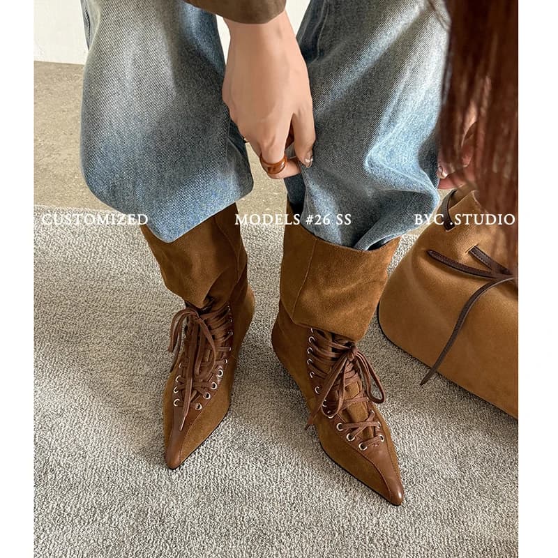 2026 autumn winter women mid-calf boots natural leather plus size22-25.5cm cowhide+flannel+pigskin mixed color women pants boots