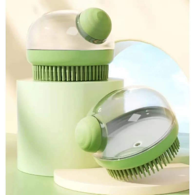 Spazzola da bagno per animali domestici in morbido silicone con dispenser per shampoo, massaggio delicato per toelettare e pulire la pelliccia e i capelli