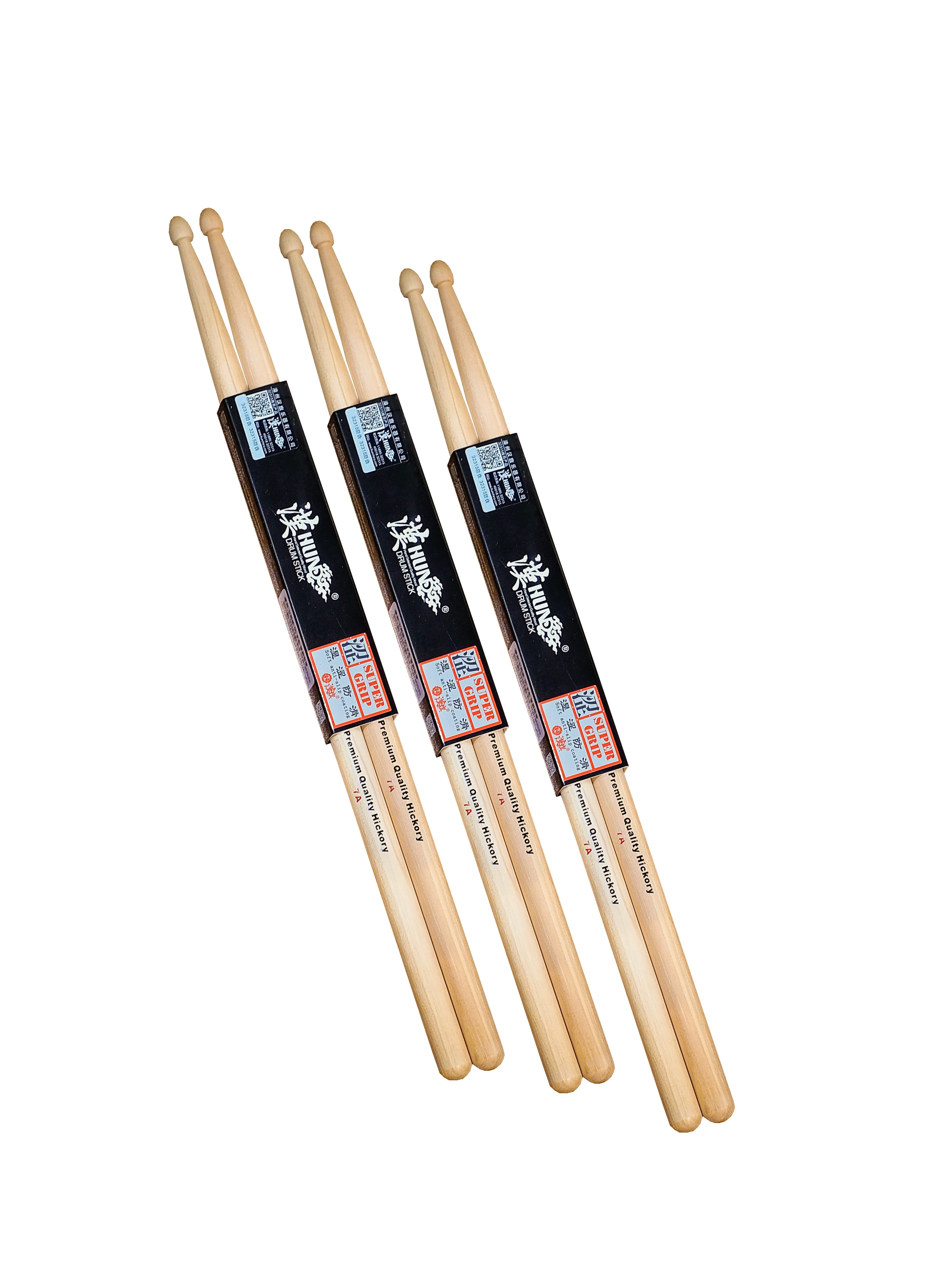 HUN 7A American Hickory Drumsticks 3 Pairs Lightweight Natural Color Jazz Drum Sticks for Electronic Drums Acoustic Practice Pad