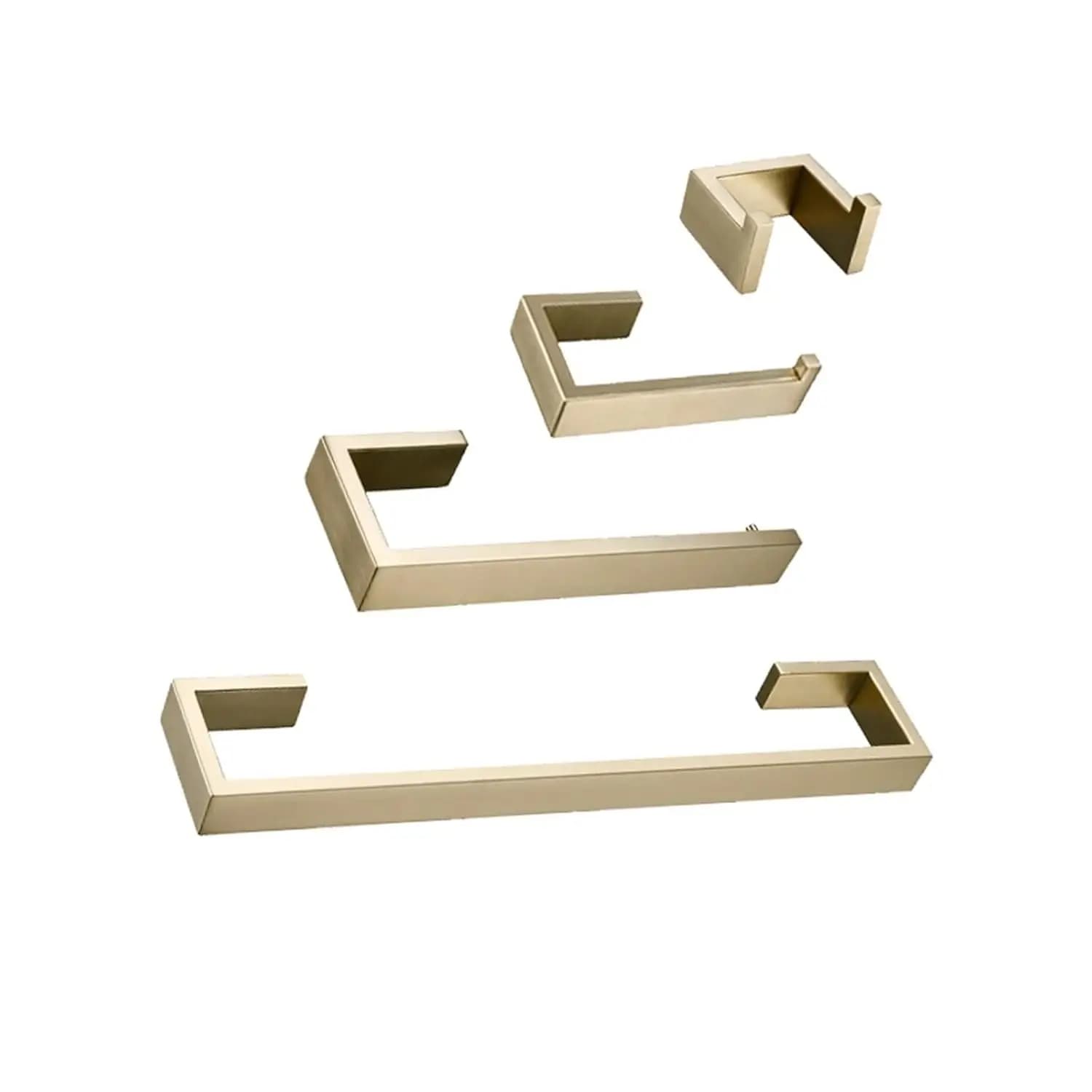 Set di Accessori Bagno Oro Spazzolato da Parete: Porta Rotolo Carta Igienica, Porta Asciugamani, Gancio per Accappatoio, Mensola - 4 Pezzi Personalizzabili