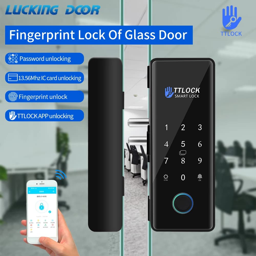 Serratura intelligente per porta in vetro Porta in legno Wifi TTLOCK Serratura biometrica intelligente per impronte digitali Serratura elettronica Serratura digitale senza trapano