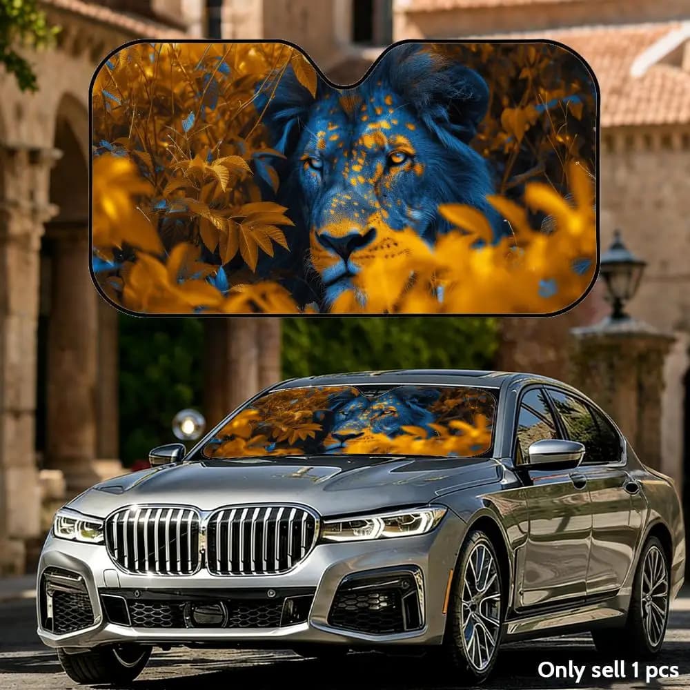 Parasole per Auto a Forma di Leone, Pieghevole, Universale, Protezione UV, Isolamento Termico, Copertura Richiudibile