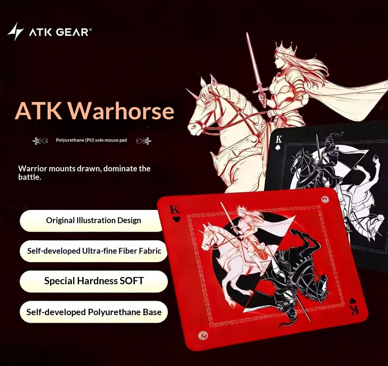 Tappetino per Mouse ATK Warhorse Originale e Autentico, Illustrazione per E-Sports, Giochi FPS, Ufficio, Fearless Contract Delta