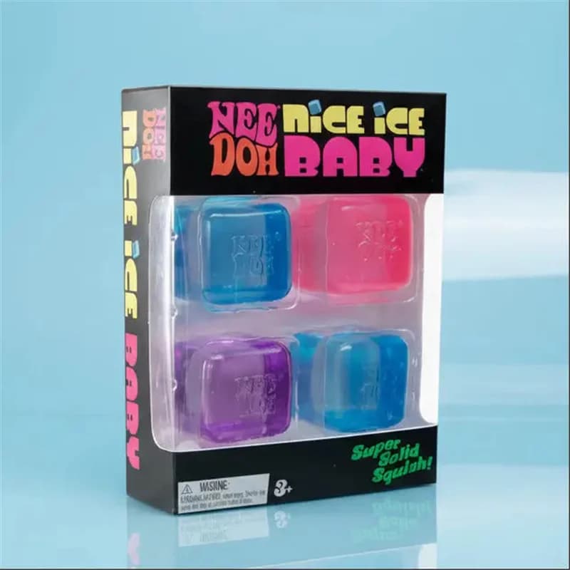 Needoh Teenie Nice Ice Cube Squishies Set da 4 Giocattoli Antistress Quadrati Sensoriali Calmanti Non Tossici per ADHD Regalo