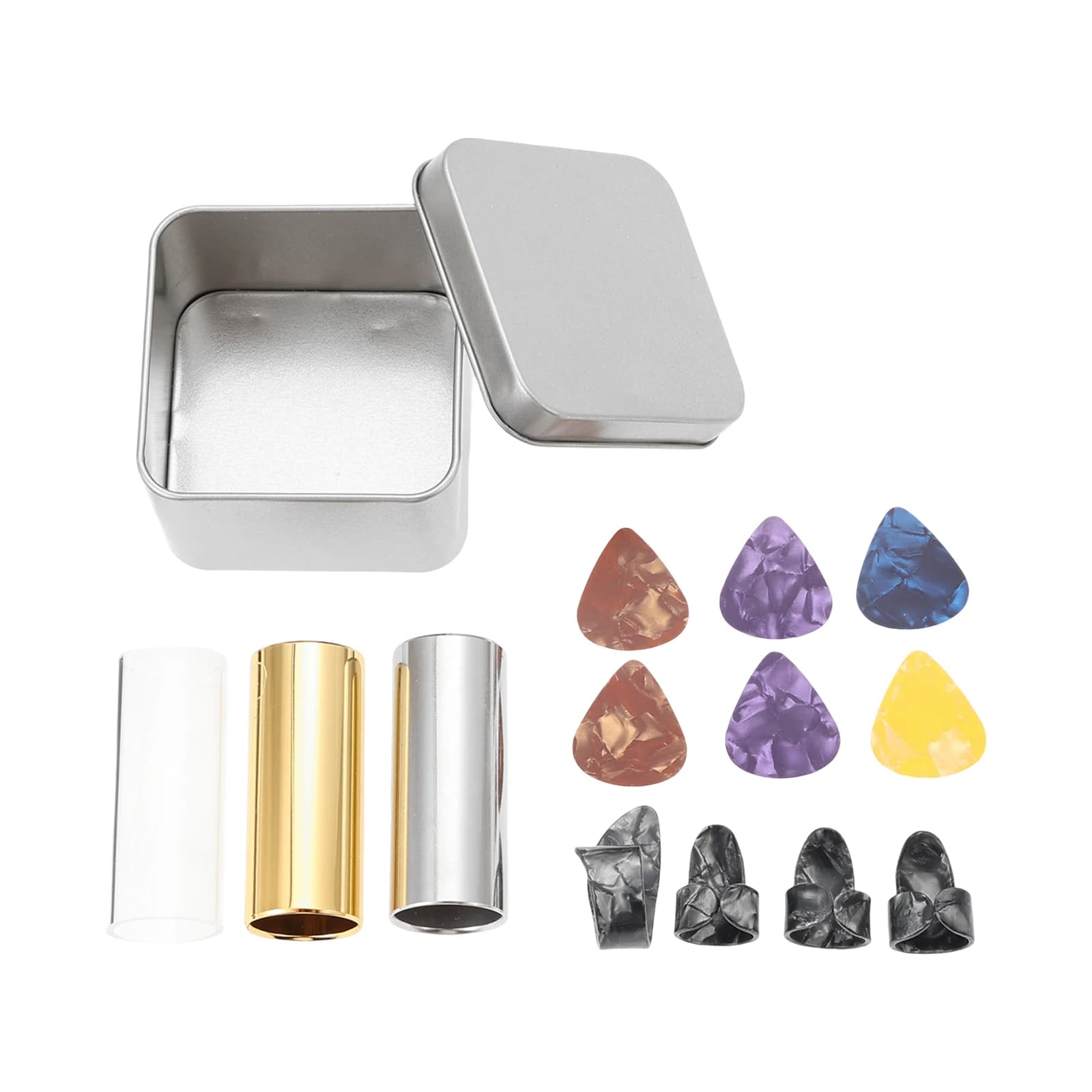 13pcs/set Guitar Slide Pick Pickups Kit Acrylic Glass/Stainless Steel Slide Finger/Thumb Picks Celluloid Pickups for Guitar Bass