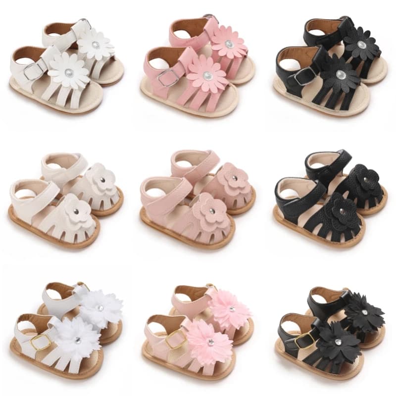 Sandali estivi con fiori per bambina 0-18 mesi, suola in gomma, carini e dolci, per primi passi, alla moda, casual, comodi, per neonati