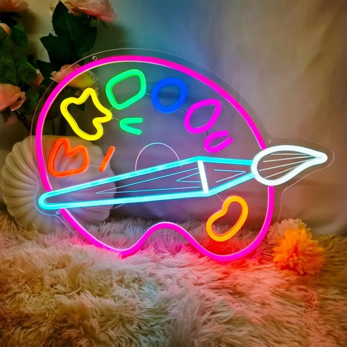 Insegna al Neon a Forma di Tavolozza e Pennello, Decorazione Creativa per Studio, Illuminazione LED Colorata per Camera da Letto, Soggiorno, Caffetteria, Regalo